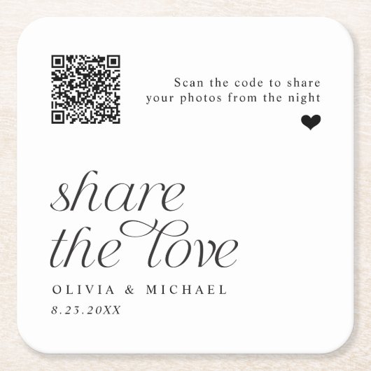 QR-code Foto delen Modern Eenvoudig Huwelijk Kartonnen Onderzetters (Voorkant)
