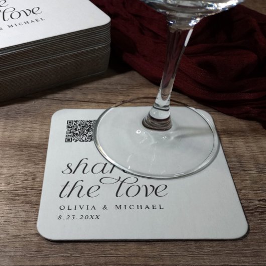 QR-code Foto delen Modern Eenvoudig Huwelijk Kartonnen Onderzetters