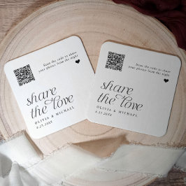 QR-code Foto delen Modern Eenvoudig Huwelijk Kartonnen Onderzetters