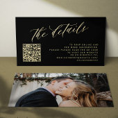 QR code foto elegant goud zwart bruiloft details Informatiekaartje