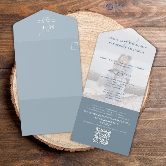 QR Code Foto Elegant Stoffig Blauw RSVP Online All In One Uitnodiging