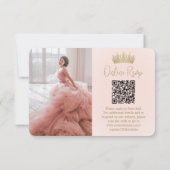 QR-code & foto Elegante Quinceañera Gold Crown RSVP Kaartje (Achterkant)