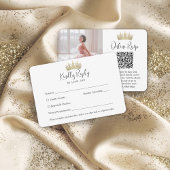 QR-code & foto Elegante Quinceañera Gold Crown RSVP Kaartje