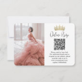 QR-code & foto Elegante Quinceañera Gold Crown RSVP Kaartje (Achterkant)