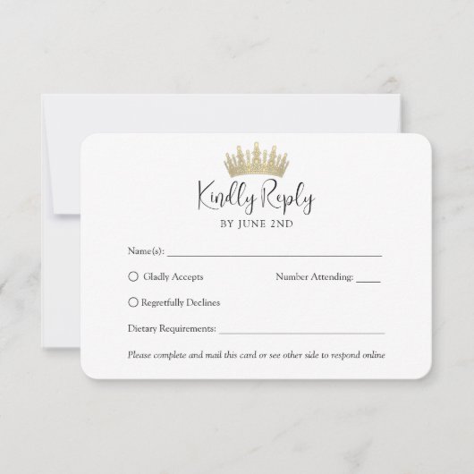 QR-code & foto Elegante Quinceañera Gold Crown RSVP Kaartje (Voorkant)