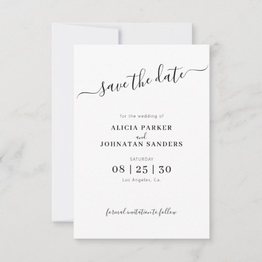 QR code foto elegante zwart wit eenvoudige bruilof Save The Date (Voorkant)