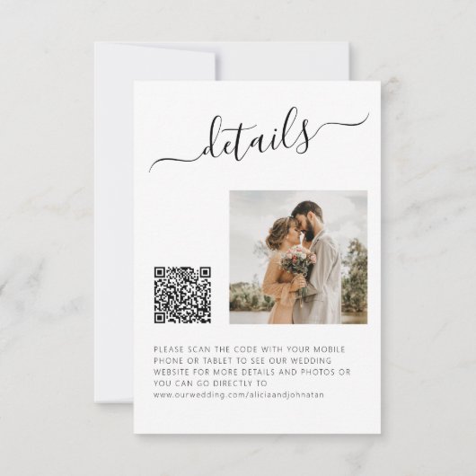 QR code foto elegante zwart wit eenvoudige bruilof Save The Date (Achterkant)