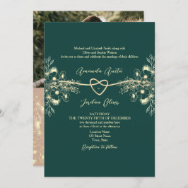 QR Code Foto Emerald Green Gold Wedding Kaart