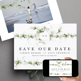 QR-code | Foto Eucalyptus Wreath Monogram Weddensc Save The Date
