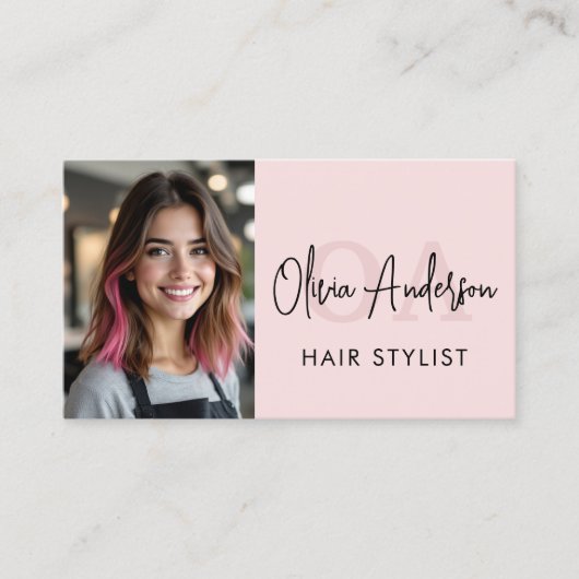 QR-code Foto Haarstylist Monogram Typografie Visitekaartje (Voorkant)