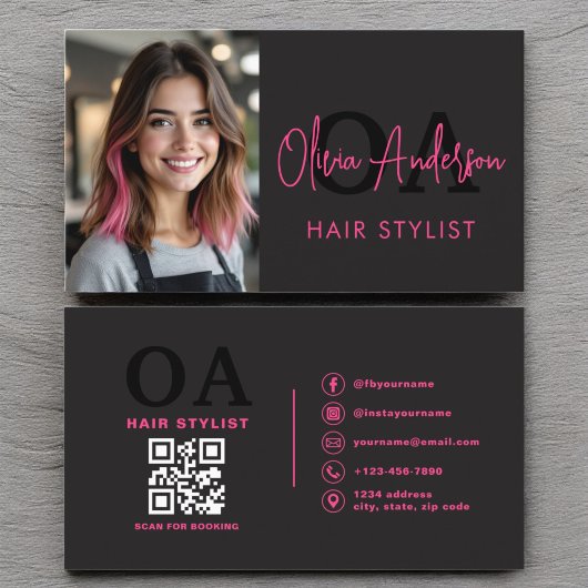 QR-code Foto Haarstylist Monogram Typografie Visitekaartje