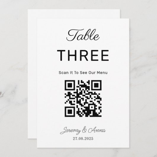 QR Code & Foto Huwelijk Menu Tafelnummer Kaart (Voorkant / Achterkant)