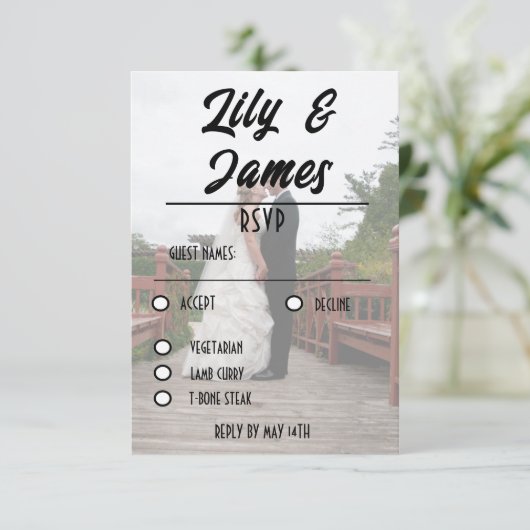 QR Code & Foto Huwelijk Website Eenvoudig RSVP Kaartje (Staand voorkant)