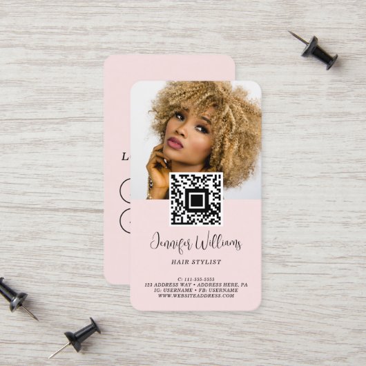 QR-code foto logo modern loyaliteit roze Contactkaartje (Voorkant / Achterkant in situ)