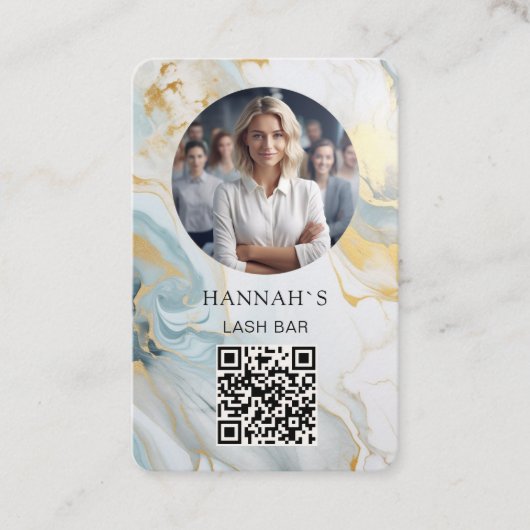 QR-code, foto, marmer, blauw-goud, salon Visitekaartje (Voorkant)