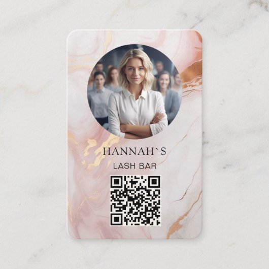 QR-code, Foto, Marmer, Roze-Rosegold, Salon Visitekaartje (Voorkant)