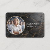 QR-code, foto, marmer, zwart-goud, salon Visitekaartje (Voorkant)