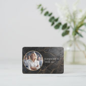 QR-code, foto, marmer, zwart-goud, salon Visitekaartje (Staand voorkant)