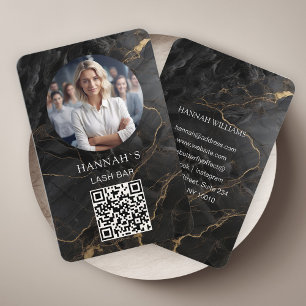 QR-code, foto, marmer, zwart-goud, salon Visitekaartje
