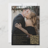 QR code foto modern elegant goud zwart bruiloft Kaart (Achterkant)