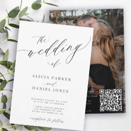 QR-code foto moderne, elegante bruiloft Kaart