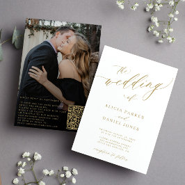 QR-code foto moderne elegante goudbruiloft Kaart