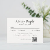 QR Code Foto Off White RSVP Kaartje (Staand voorkant)