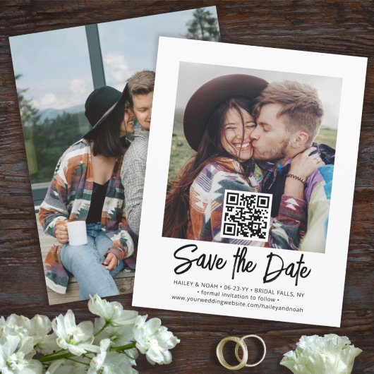 QR-code foto-overlay eenvoudig modern script bruil Save The Date