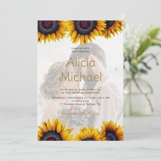 QR-code foto overlay zonnebloem alles in één bruil Kaart (Staand voorkant)