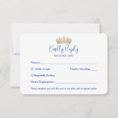 QR-code & foto Quinceañera Gold Crown Royal Blue RSVP Kaartje (Voorkant)