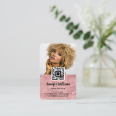 QR Code Foto Roze Moderne Loyaliteit Sjabloon Visitekaartje (Staand voorkant)