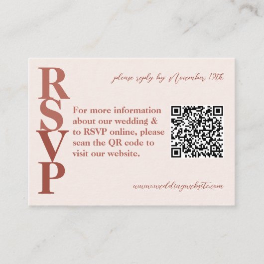 QR-code Foto Terracotta Modern Wedding RSVP Kaart (Voorkant)