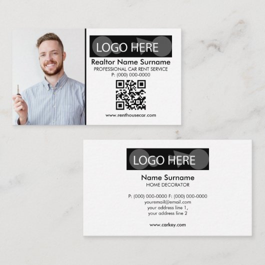 Qr-code Foto toevoegen Invoegen Logo Een auto hure Visitekaartje (Voorkant / Achterkant)