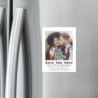 QR Code & Foto Typewriter Bruiloft Bewaar de datum Magnetische Uitnodiging