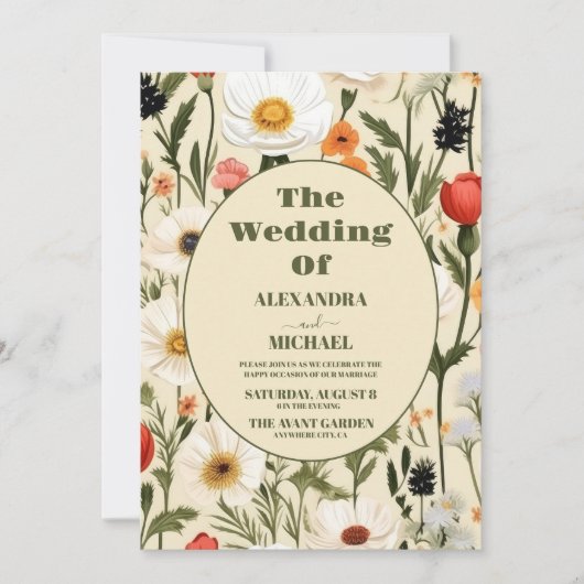 QR Code Foto Whimsical Wildflower Meadow Bruiloft Kaart (Voorkant)