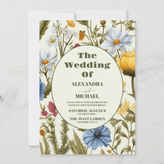 QR Code Foto Whimsical Wildflower Meadow Bruiloft Kaart (Voorkant)