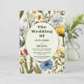 QR Code Foto Whimsical Wildflower Meadow Bruiloft Kaart (Staand voorkant)