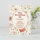 QR Code Foto Whimsical Wildflower Meadow Bruiloft Kaart (Staand voorkant)