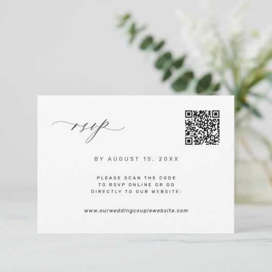 QR-code foto zwart-wit bruiloft RSVP Kaartje (Staand voorkant)