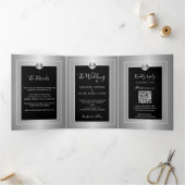 QR CODE foto zwart zilver alles in een trouwfeest Drieluik Aankondiging (Binnen)