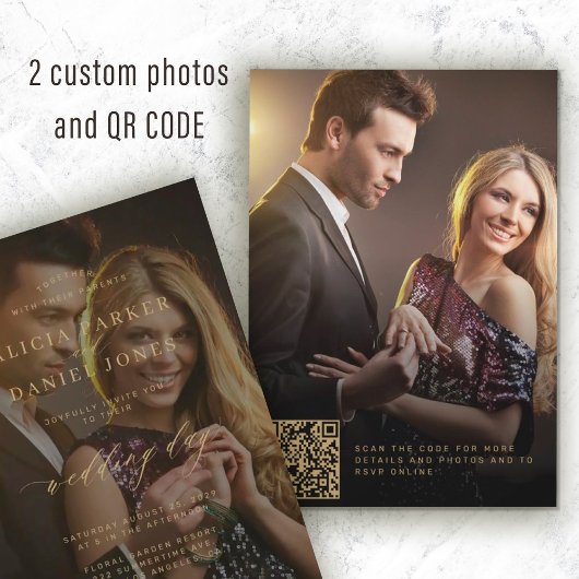 QR CODE-fotobedekking gouden kalligrafie bruiloft Kaart