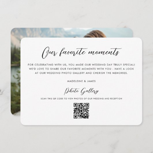 QR Code Fotogalerij Modern Script Bruiloft Bedankkaart (Voorkant / Achterkant)