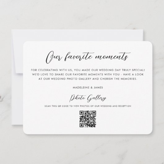 QR Code Fotogalerij Modern Script Bruiloft Bedankkaart (Voorkant)