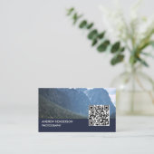 QR Code Fotograaf Navy Blue Visitekaartje (Staand voorkant)