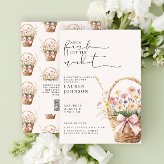 QR Code Fresh Off the Market Floral Bridal Shower Kaart