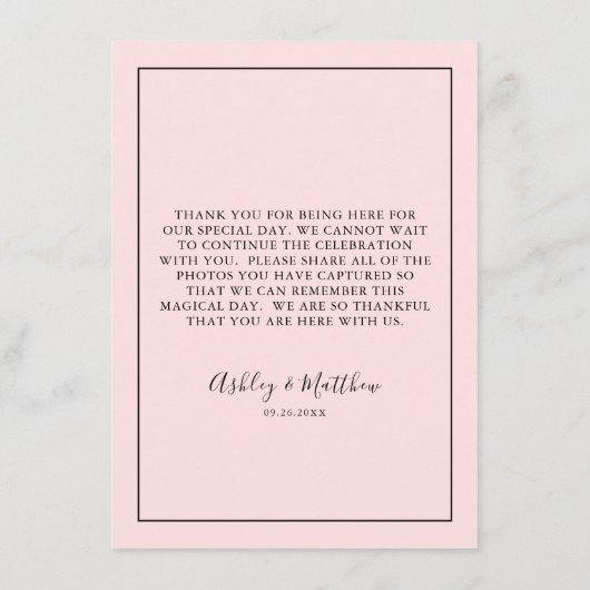 QR Code Gast Foto Sharing Blush Roze Bruiloft Informatiekaartje (Achterkant)