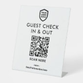 QR-code gastcontrole in en uit | Witte zakelijke L Reclamebord Met Voetstuk (Voorkant)