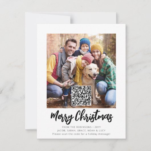 QR-code geborsteld script Vrolijk kerstfeest één f Feestdagenkaart (Voorkant)