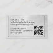 QR-code geborsteld zilver monogram modern Visitekaartje (Achterkant)