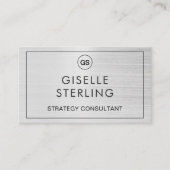 QR-code geborsteld zilver monogram modern Visitekaartje (Voorkant)